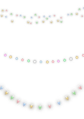 Colorful glowing string lights with multicolor bulbs and festive illumination on transparent background. Perfect for holiday, party, and celebration design elements.