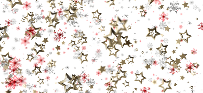 Festive background featuring gold stars and red snowflakes on a clean white backdrop. Perfect for holiday designs, celebrations, and seasonal gr