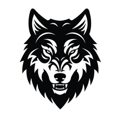 Fierce black wolf head logo with bared teeth Keywords: wolf, head, logo, animal, wild, predator