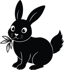 Cute black and white cartoon bunny with a carrot vector illustration for Easter holiday design