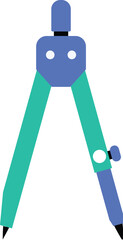 blue green and green compass, school equipment, isolated architect drawing illustration