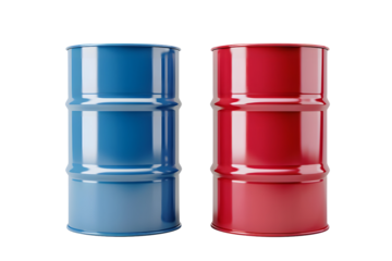 AI Image Two metal drums one is blue and another is red over a black background