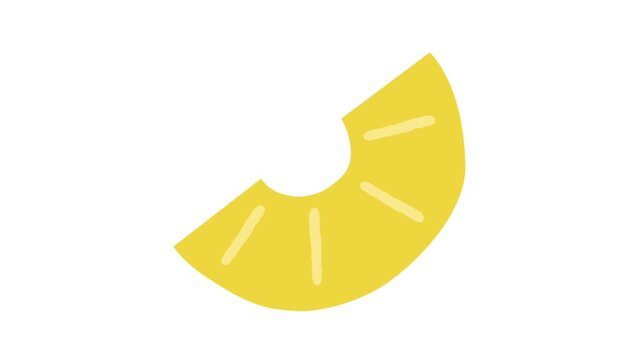 Animated yellow pineapple slice with curved shape on white background symbolizing tropical fruit summer
