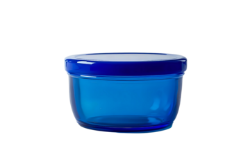 AI Image portraying a blue glass container with a lid set against a sleek black background