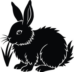 Black and white vector illustration of a cute cartoon domestic pet bunny rabbit for Easter
