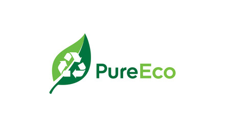 Pureeco logo with recycle symbol and leaf for green company vector design
