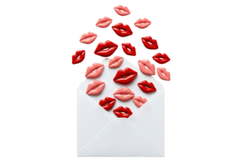 Envelope with red and pink lips PNG isolated, love letter concept for Valentine s Day and romantic messages, on transparent background