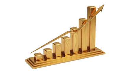 Luxury 3D Gold Bar Chart isolated on transparent background. Financial Growth and Success Chart. Premium Data Visualization Graphic.