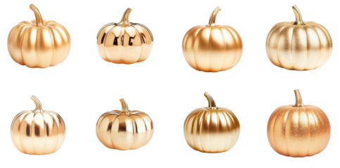 Golden Pumpkin Collection: A collection of intricately designed golden pumpkins, showcasing a range of textures and finishes. They are a perfect autumnal accent for any decorative scene.