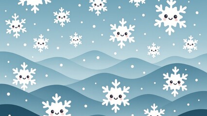 Cute snowflakes over winter landscape wallpaper for desktop