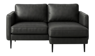 Fototapeta premium Compact faux leather corner sofa, ideal for modern studio living.