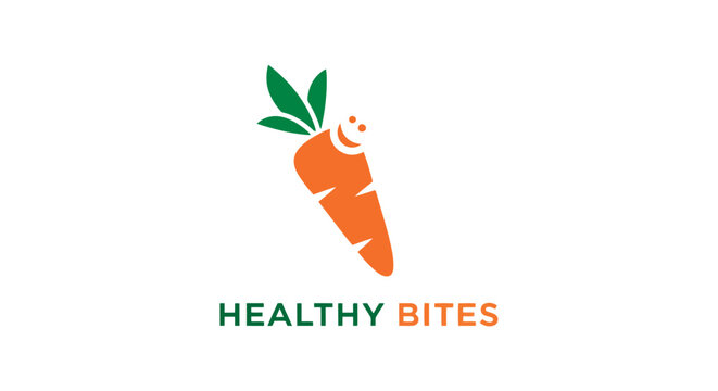 Healthy bites logo design with carrot and smile vector design
