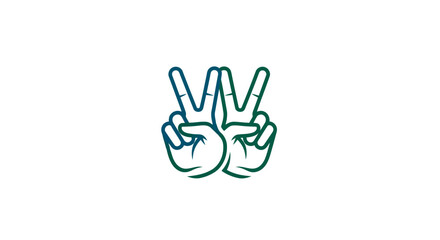 Obraz premium Peace sign logo with two hands and fingers vector design