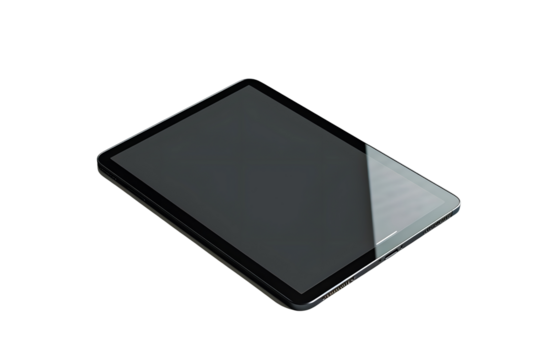 AI Image A sleek and modern tablet device presented against a stark black backdrop, emphasizing