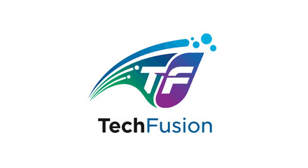 Techfusion logo design with leaf and circuit board elements, vector design