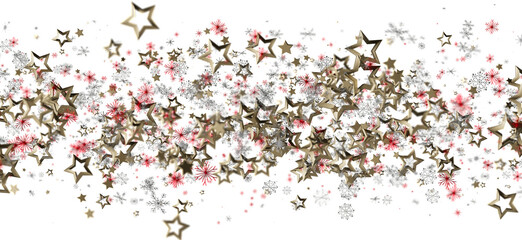 A beautiful Christmas holiday-themed background with golden stars and red and silver accents over a white backdrop, great for festive designs.