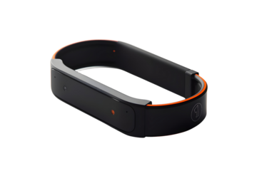 AI Image A Sleek Black Headband with Orange Trim Exhibiting a Modern Technological Design