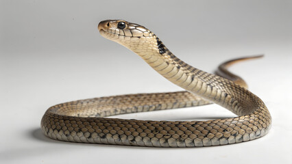 Fototapeta premium Close-up of snake on white background showing scales and head details symbolizing danger nature and reptile wildlife ideal for education or zoology visuals
