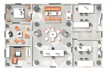 AI Image: Detailed architectural plan showcasing a modern office layout with various workspaces