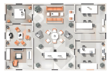 AI Image: Detailed architectural plan showcasing a modern office layout with various workspaces