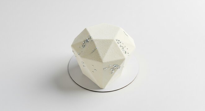 G�teau g�om�trique blanc �l�gant lumi�re douce d�cor floral subtil. AI Generated