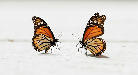 Obraz premium Papillons monarques brillants se font face lumiere douce nature. AI Generated