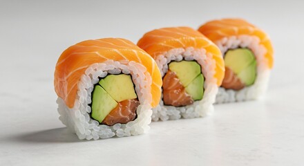 Sushi saumon avocat lumi�re naturelle d�licieux rouleaux app�tissants. AI Generated