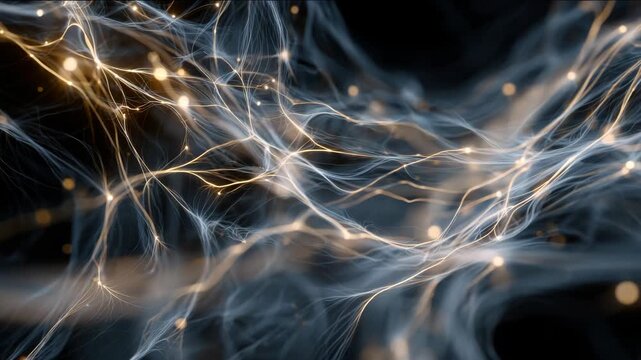 Intricate neural pathways glow against a dark, blurred backdrop, highlighting connections.