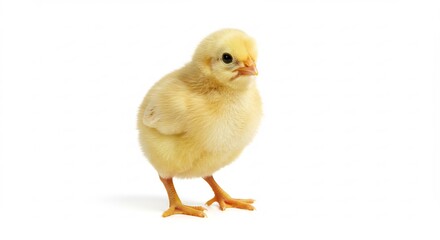 Poussin jaune mignon pose doucement lumiere douce fond blanc. AI Generated