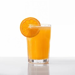 Glass of orange juice with slice isolated on pure white background