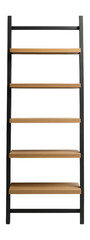 Five-tier wall-mounted ladder shelf, ideal for a cozy reading nook at home.