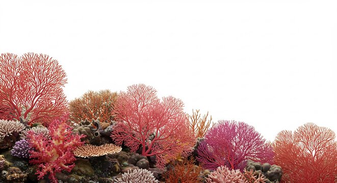 Coraux rouges �clatants fond blanc lumineux paysage marin naturel. AI Generated