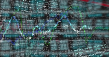 Displaying fluctuating chart on trading terminal, featuring white candlesticks and trend lines