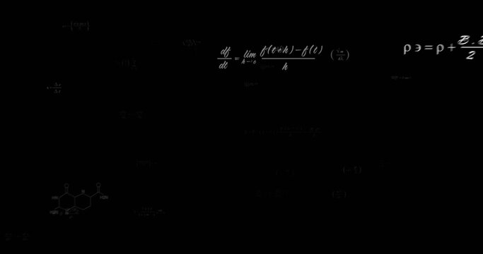 Displaying white derivative formula on digital blackboard, with hexagonal molecule and density eqn