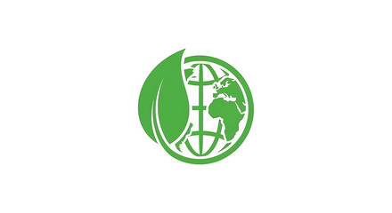 A green logo featuring a leaf and a stylized globe on a white background in a simple design ai generated