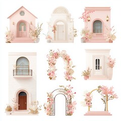 Fototapeta premium Charming pastel architectural elements with floral decorations