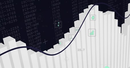 3D white bar and purple line chart occupying dashboard, with light green icons and code 25