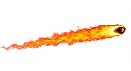 Boule de feu filante intense lumiere vive fond blanc. AI Generated