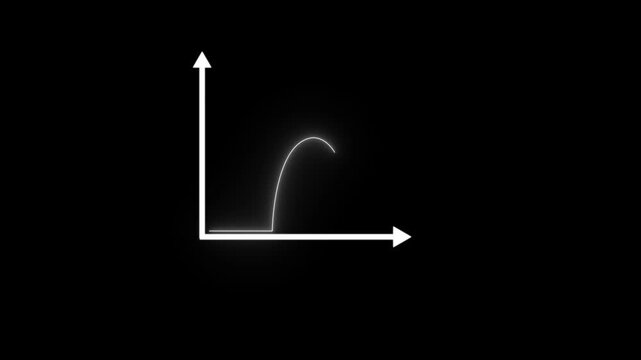 Curved line chart and growing data. Financial infographic element on black background.