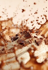 Rich Chocolate Splash with Creamy Swirls and Shattered Pieces
