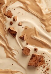 Creamy Dessert Surface with Chocolate and Caramel Swirls