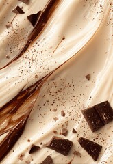 Creamy Chocolate Swirls with Shavings and Drizzles on a Surface