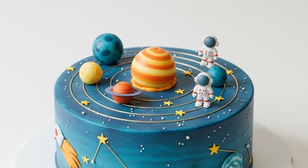 G�teau espace astucieux plan�tes color�es lumi�re douce. AI Generated