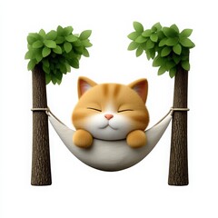 Cute Cat Relaxing in Hammock Surrounded by Lush Green Trees