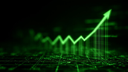 Rising arrow over digital grid illustrating accelerating business growth and the concept of data driven performance strategy and financial success.

