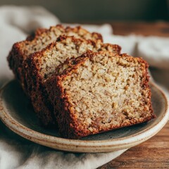 Deliciously Moist Banana Bread Slices on Elegant Plate