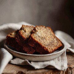 Freshly Baked Banana Bread Slices on a Rustic Wooden Table