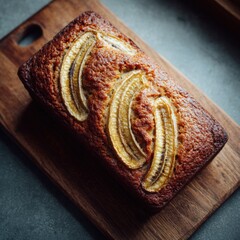 Freshly Baked Banana Bread with Sliced Bananas on Top