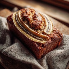 Freshly Baked Banana Bread on Rustic Wooden Table with Natural Light