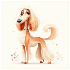 Playful and Adorable Cartoon Dog with Long Hair and Charming Smile